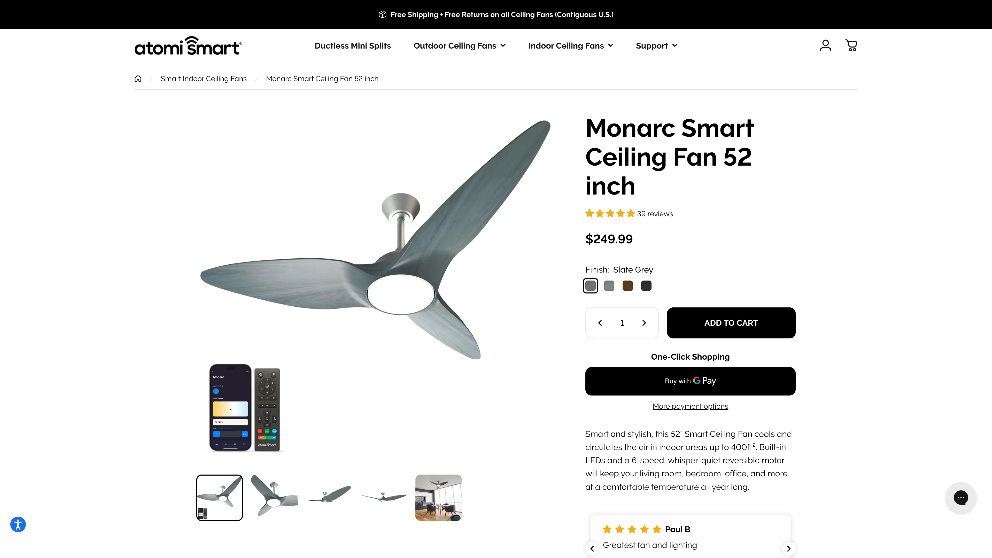 E-commerce website showing product page of a smart home brand